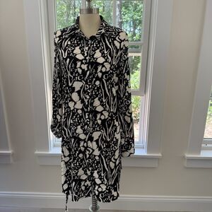 Girl In Mind Black White Shirt Dress Roll Tab Sleeves Tie At Waist Business Sz 8